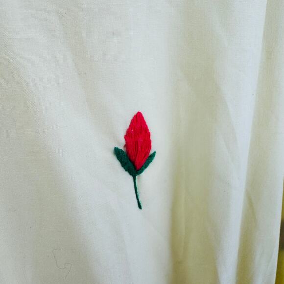 Vintage Hand Embroidered Yellow Midi Dress Boho Floral Print V-Neck Size L - Picture 6 of 9